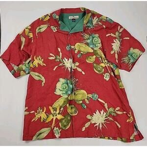 Tommy Bahama Vintage Hawaiian Shirt Red - Cactus Floral Print - Men's Size M